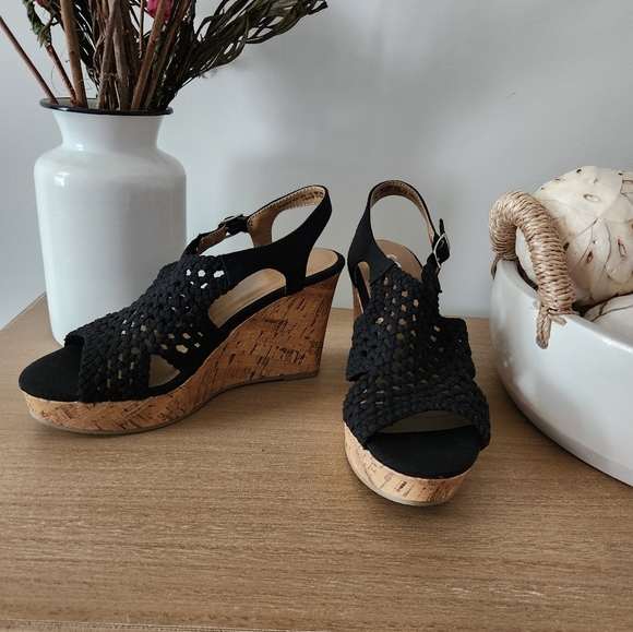 Sonoma Taffy Women's Black Woven Wedge Platform Sandals Size 8.5 - Picture 2 of 10